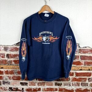 Vintage Bike Week Shirt Size Large Blue Long Sleeve Daytona Beach FL Flames 2001